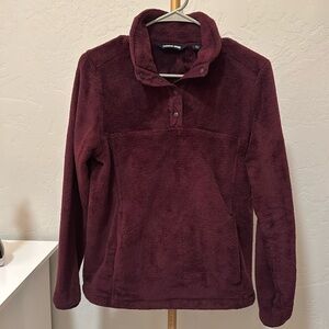LANDS END WOMENS SOFT FUZZY SNAP PULLOVER SWEATER JACKET SZ SMALL